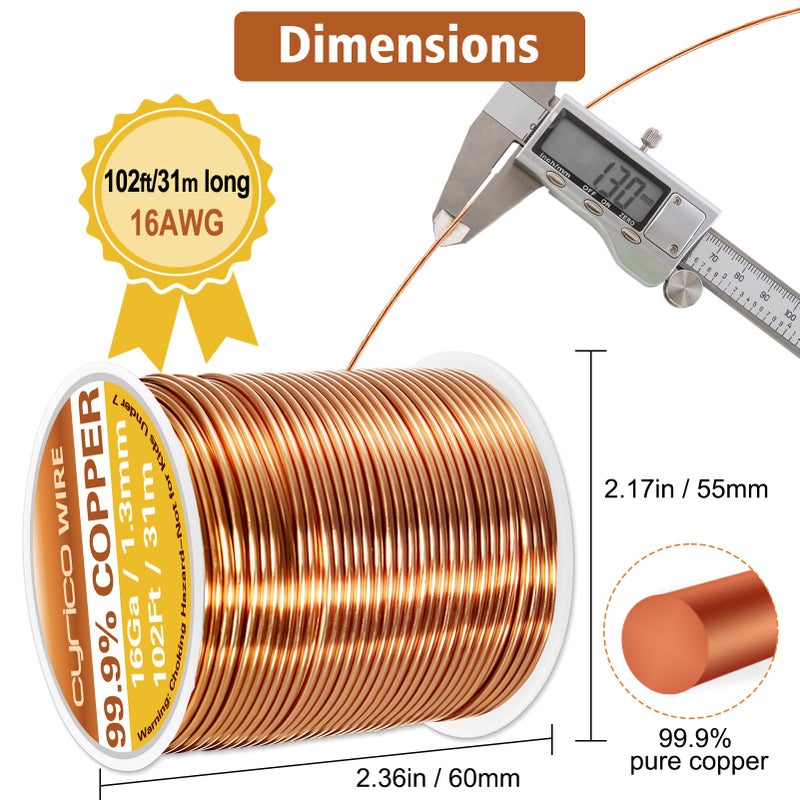 cyrico 99.9% Pure Copper Wire  16 Gauge 102 Feet Solid Copper Wire for Jewelry Making Crafts  Electroculture Gardening Antenna  Cyrico Bendable Soft Copper Wire for Plants - Image 5